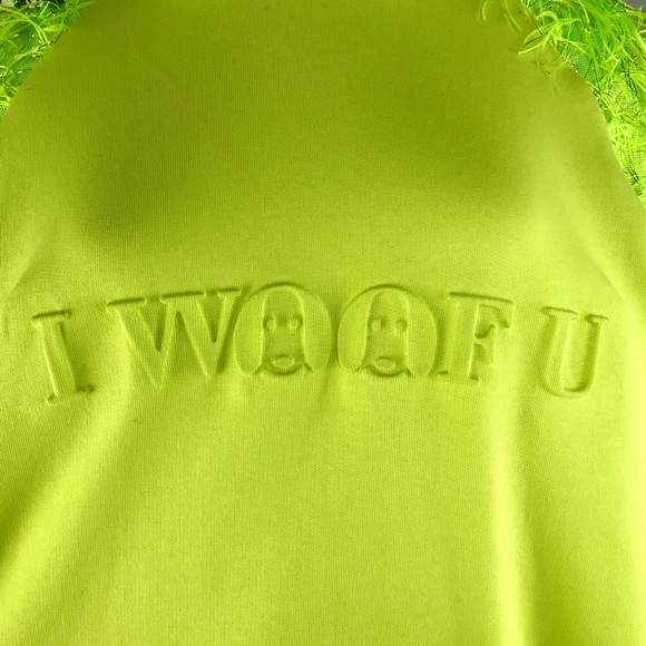 MOSHIQA Neon Green Feathers Hoodie Size M Sweatshirt Designer Trendy Celebrity - Picture 15 of 16